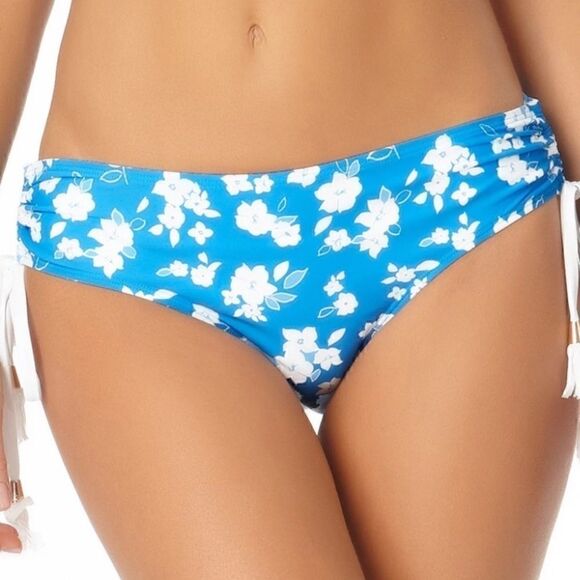ANNE COLE Blue FloralStretch Adjustable Coverage Tie Bikini Swimsuit Bottom - Picture 4 of 10